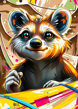 Cute Raccoon Portrait with Colorful Accents