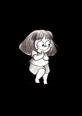 Cartoon Girl Sketch on Black Background