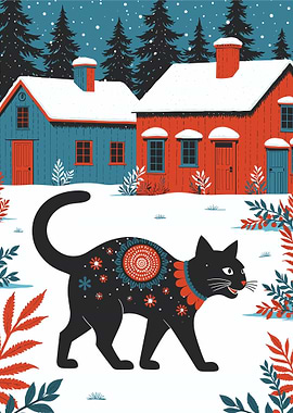 Winter Cat in Snowy Landscape