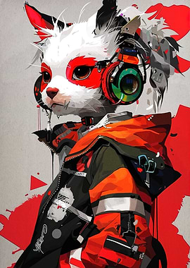 Cyberpunk Cat with Headphones