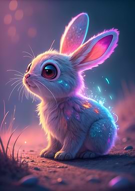 Cute Bunny with Neon Lights