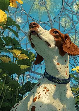 Springer Spaniel in Greenhouse