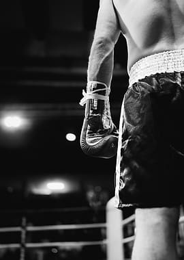 Boxer in the ring, black and white