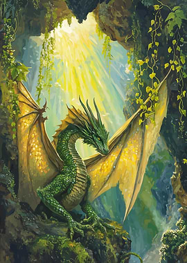 Green Dragon in Forest Cave