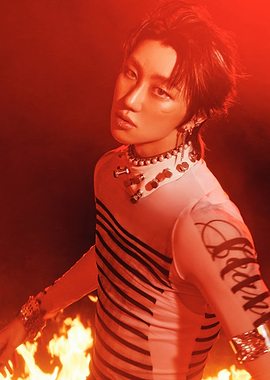 Man in Firelight with Bold Jewelry