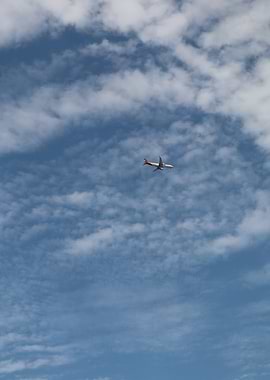 Airplane in a Cloudy Blue Sky
