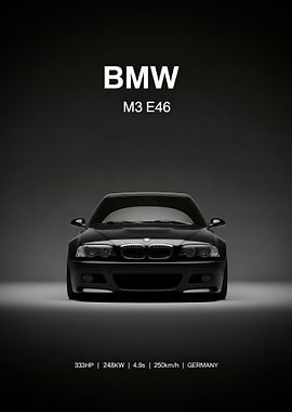 BMW M3 E46 black Car Poster
