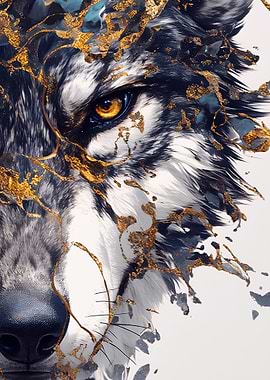 Wolf Portrait with Gold Accents