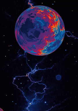 Colorful Planet in Space with Lightning