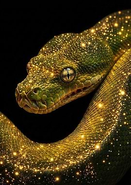 Green Snake with Golden Sparkles