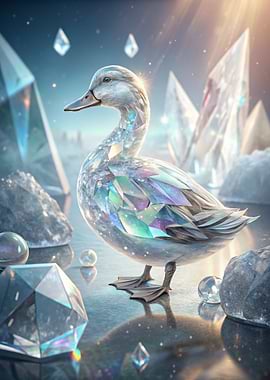 Crystal Duck in Icy Landscape