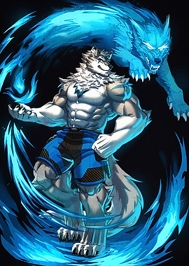 Muscular Wolf Anthro Flames