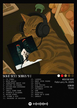 Cat with Headphones Listening to Music