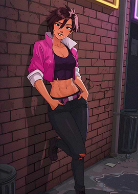 Anime Girl Leaning Against Brick Wall