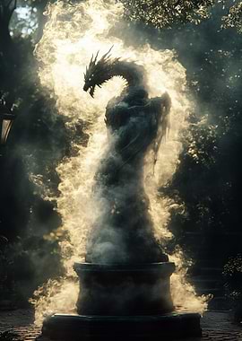 Dragon Statue in Mist