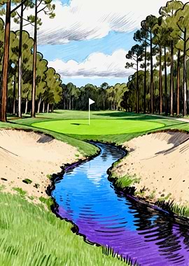 Golf Course Landscape with Stream