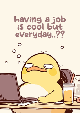 Duck Working Everyday Cartoon Illustration