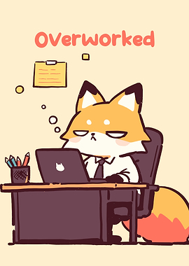 Overworked Fox Cartoon Illustration
