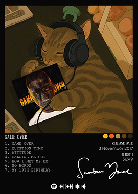 Cat with Headphones Album Cover Art