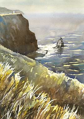 Coastal Cliff Watercolor Painting- Ireland