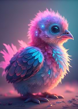 Colorful Chick with Glowing Accents