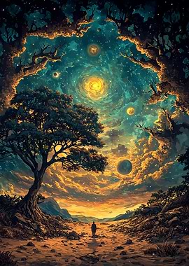 Cosmic Landscape with Lone Figure