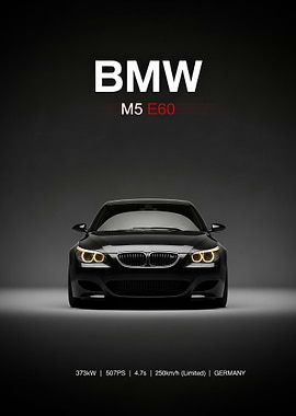 BMW M5 E60 black Car Poster