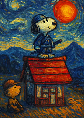 Snoopy Samurai Van Gogh Style