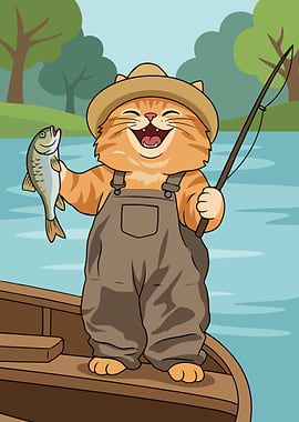 Cartoon Cat Fishing