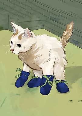 Cat with Blue Booties