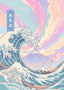 Pastel Great Wave with Mount Fuji