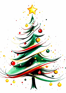 Watercolor Christmas Tree with Ornaments
