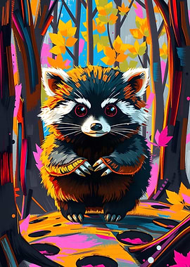 Colorful Raccoon in Forest Digital Art