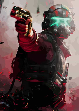 Futuristic Soldier Aiming Gun