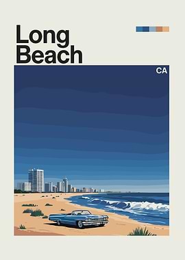 Vintage Travel Long Beach California Cityscape