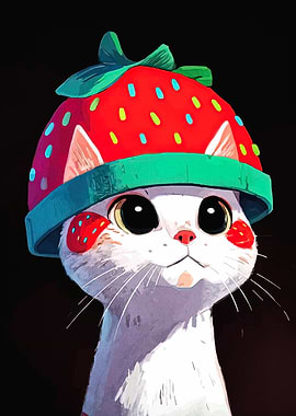Cat with Strawberry Hat