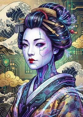 Cyberpunk Geisha with Circuitry Details