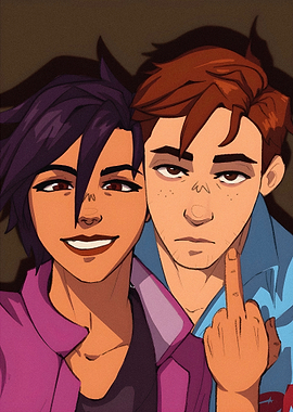 Two characters selfie with middle finger