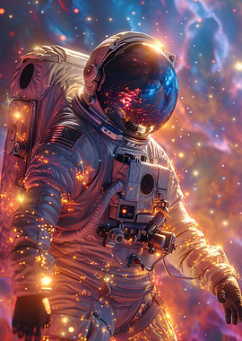 Astronaut in Space with Galaxy Reflection