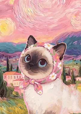 Cat in Babushka Scarf Painting