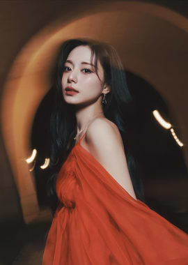 Woman in Red Dress Portrait Twice