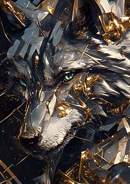 Abstract Wolf with Golden Accents