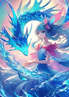 Anime Girl with Water Dragon