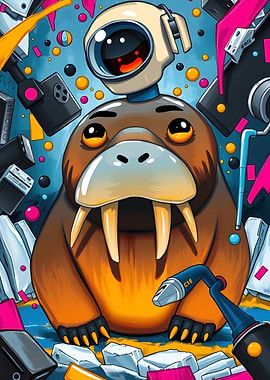 Cyberpunk Walrus with Astronaut Helmet
