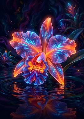 Glowing Orchid in Water Reflection