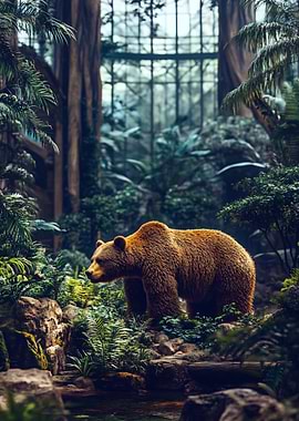 Brown Bear in Lush Forest Setting
