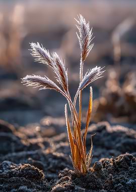 Frosty Grass in Winter Sunlight