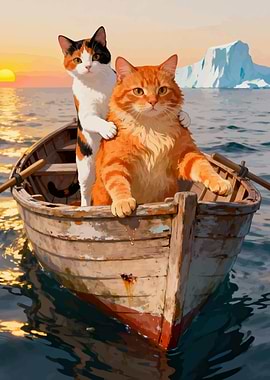 Cats on a Boat at Sunset