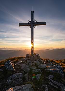 Mountain Top Cross at Sunrise