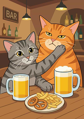 Cats at the bar cartoon illustration